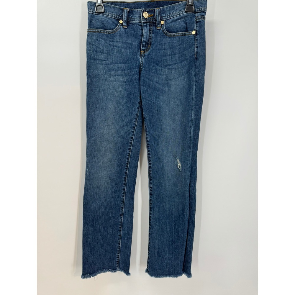 Tory Burch Women's Classic Tory‎ Jeans Size 25 Distressed Frayed Hem Denim Blue